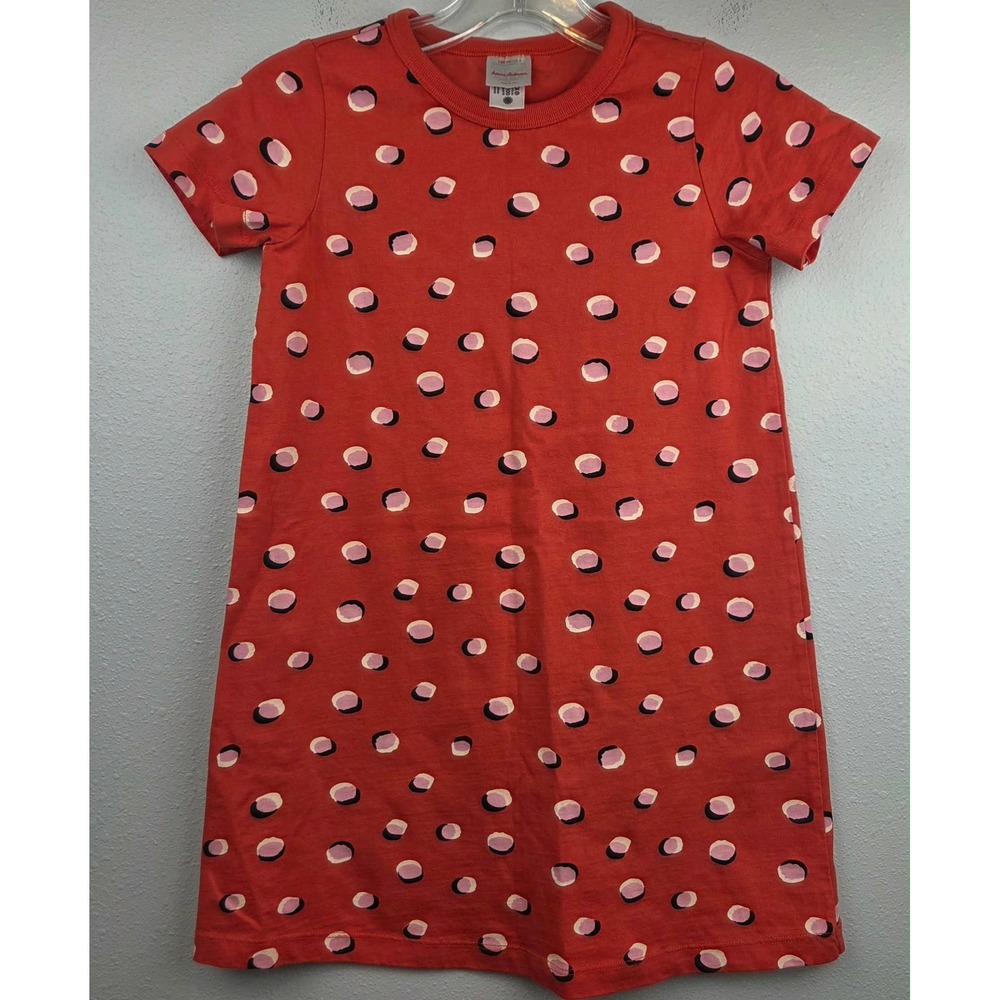 Hanna Andersson Girls Orange Abstract Polka Dot Cotton T-Shirt Dress Size 8